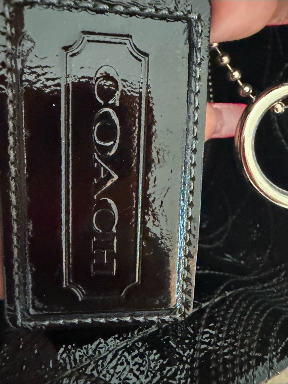 Coach Black Patent Leather Logo Tote with Front Pocket and Silver Hardware - Picture 10 of 10